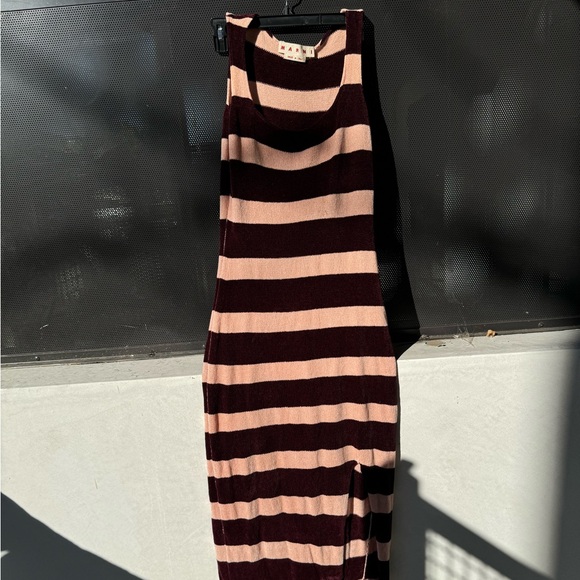 Marni Pink Burgundy Striped Chenille Knit Slit Maxi Dress - Picture 3 of 7